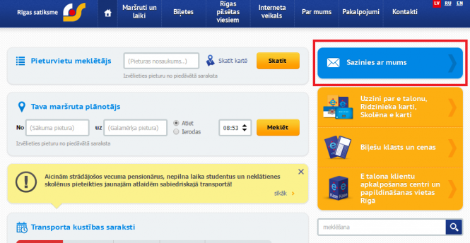 "Rīgas satiksme" creates new "Contact us" section on its website
