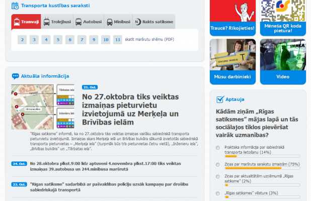 Mājas lapā www.rigassatiksme.lv vairāk interesējas par maršrutu izmaiņām